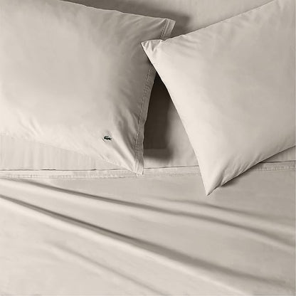Lacoste 100% Cotton Percale 4-Piece Sheet Set – Cool, Crisp, Matte, and Durable, Oeko-Tex Certified – Solid, Pumice Stone, Queen