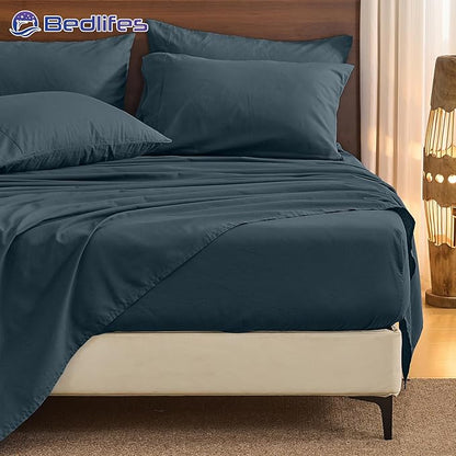 Bedlifes 100% French Pure Linen Sheets California King Size Breathable and Cooling Flax Sheet Set Soft Durable and Moisture Wicking 16 Inch Deep Pocket-4 Piece(Cal King,Cool Gray)