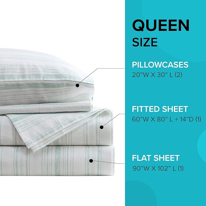 Comfort Spaces 100% Cotton Sheet Set Breathable, Lightweight, Soft with 14" Elastic Pocket Fits up to 16" Mattress, All Season Cozy Bedding, Matching Pillow Case, Queen Good Vibes 4 Piece