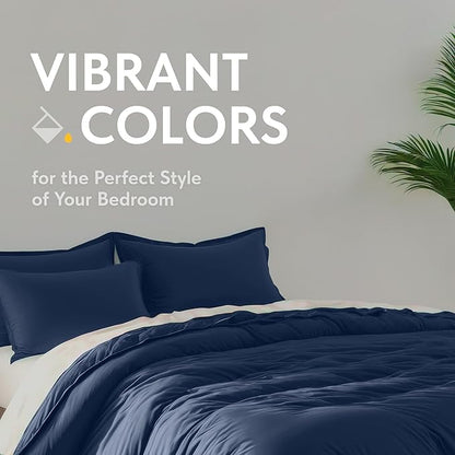 White Classic Navy Duvet Cover Queen Size with Zipper, Microfiber Duvet Cover Set of 1 Down Comforter Cover with 2 Pillow Shams | Comforter Not Included