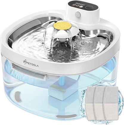 Wireless Cat Water Fountain 95fl-oz/2.8L Cat Fountain,Stainless Steel Tray,Rechargeable Pet Drinking Fountains for Cats and Dogs(Cat Fountain+3 Filters)