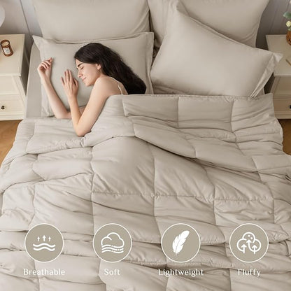 JOLLYVOGUE King Comforter Set, Ultra-Soft Bed in a Bag King Size 7 Pieces, Oeko-TEX Certified Bedding Set with Down Alternative Comforter, Sheets, Pillowcases & Shams, Oatmeal