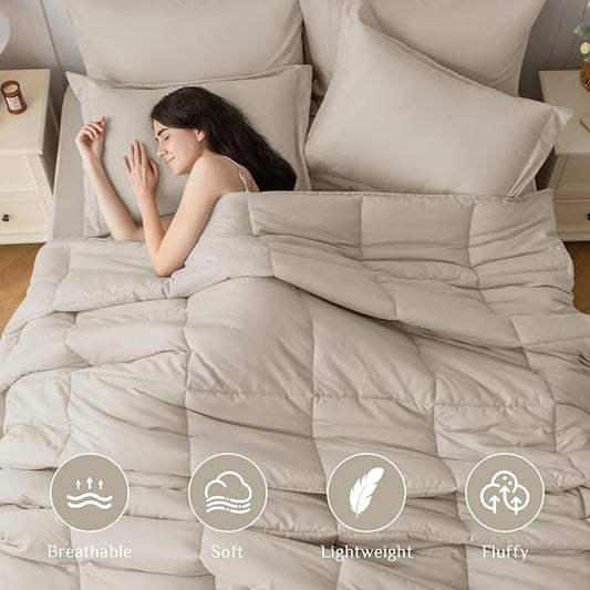 JOLLYVOGUE King Comforter Set, Ultra-Soft Bed in a Bag King Size 7 Pieces, Oeko-TEX Certified Bedding Set with Down Alternative Comforter, Sheets, Pillowcases & Shams, Oatmeal
