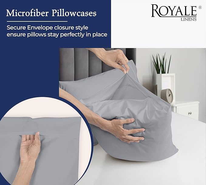 Royale Linens Standard Pillowcase Set of 2 - Bed Pillow Cover - 20"x26" - Silver Pillowcases - 1800 Brushed Microfiber, Wrinkle & Fade Resistant - Soft & Cozy- Standard Size Pillow Case (STD, Silver)