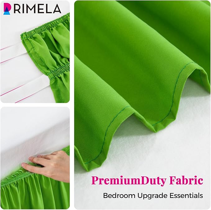 RIMELA Green Bed Skirt Queen Size 18 Inch Drop, Elastic Bed Skirting for Bed Base and Frame, Bedding Dust Ruffle Easy to Install, Lightweight Wrap Around Adjustable Bedskirt