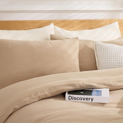 100% Sandwashed Cotton Duvet Cover King, Soft King Size Duvet Cover Set 3 Pieces with Zipper Clousre & Corner Buttons (Linen, King 104 x 90)