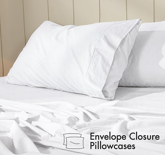 RUVANTI 100% Cotton Sheets – King Size Percale Bedding, Cooling & Breathable, Durable with a Crisp, Soft & Comfortable Feel, 16" Deep Pocket, 4-Piece Set, Bright White