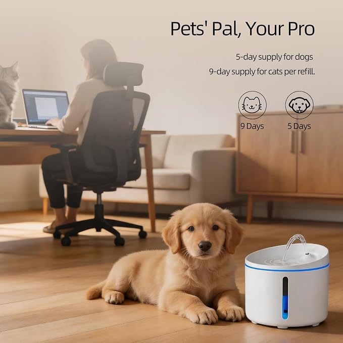 DOGNESS Pet Water Fountain for Cat & Small Dog 34oz/1L (D03-White) | 13° Inclined Triple Filtration whisper-quiet,Automatic Water Fountains for cats indoor,Melamine materials