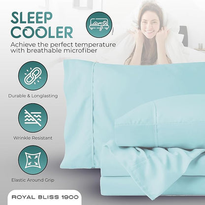 Twin XL Sheet Sets - 3 Pcs Set - Fade Resistant Double Brushed MicrofiberDeep Pocket Twin XL Sheet Sets, Cooling Sheets Twin XL, XL Twin Bed Sheets, Twin XL Bedding Set (Aqua)