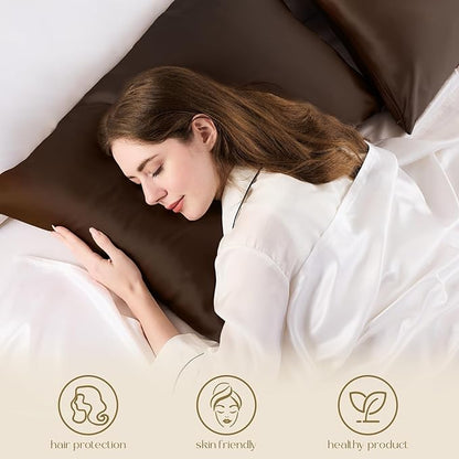 ZIMASILK 100% Pure Mulberry Silk Pillowcase for Hair and Skin Health,Soft and Smooth,Both Sides Premium Grade 6A Silk,600 Thread Count,with Hidden Zipper,1pc (Queen 20''x30'',Chocolate)