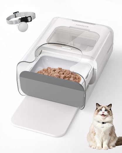 RFID Automatic Cat Feeder with Collar Sensor, Anti-Stealing Food Dispenser with Sealed Lid for Wet Dry Food and Different Diet for Multi-Pet Home, Auto Pet Feeder for Cats & Small Dogs, White