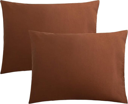 FLXXIE Pillow Cases Standard Size, Soft Microfiber Pillow Covers with Envelope Closure, Wrinkle, Stain Resistant Pillowcases, 2 Piece Set, 20x26, Brown