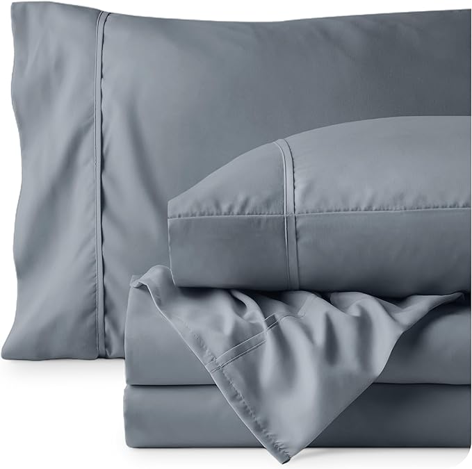 Bare Home Twin Sheet Set - 1800 Ultra-Soft Microfiber Twin Bed Sheets - Double Brushed - Deep Pockets - Easy Fit - 3 Piece Set - Bedding Sheets & Pillowcases (Twin, Steel Blue)