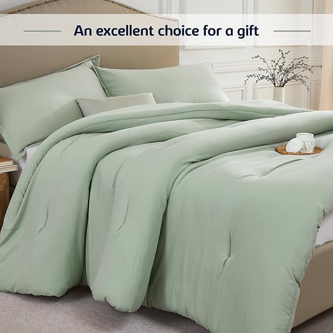California King Comforter Set SageGreen,3PCS Soft Lightweight Breathable Bedding Comforter Sets for All Season, Cal King(104''×96'' Comforter & 2 Pillowcases)