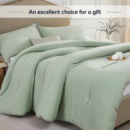 California King Comforter Set SageGreen,3PCS Soft Lightweight Breathable Bedding Comforter Sets for All Season, Cal King(104''×96'' Comforter & 2 Pillowcases)