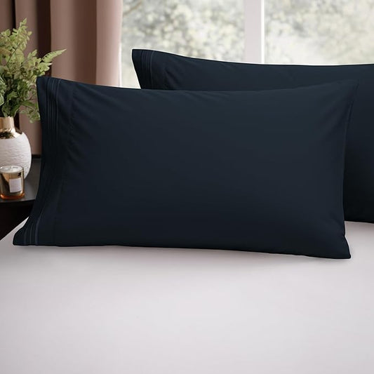 Elegant Comfort Luxury Ultra-Soft 2-Piece Pillowcase Set - 1500 Premium Hotel Quality Microfiber Double Brushed - Wrinkle Resistant, Standard/Queen, Black
