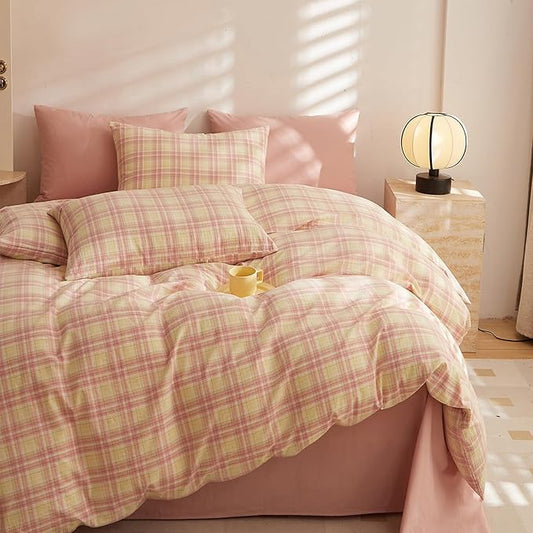 HighBuy Blush Gingham Queen Comforter Set Modern Style Checkered Pattern Comforter Boho Plaid Comforter Set Fluffy Queen Comforter Set for Men Women,1 Geometric Comforter with 2 Pillow Shams