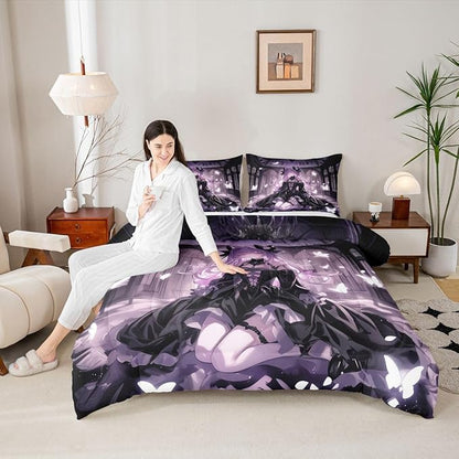 Erosebridal 3D Girly Kids Comforter Set | Japanese Girl Bedding Queen Size Anime Gifts Down Comforter Purple Dreamy Butterfly Print Duvet Set for Bedroom