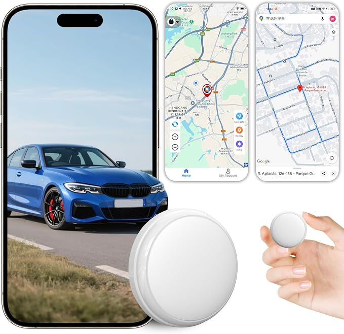 GPS Tracker for Vehicles, 1-Minute Updates, No SIM Card or Monthly Fees | iOS & Android App, 1-Year Replaceable Battery, Magnetic IPX7 Waterproof Design for Cars, Motorcycles & More