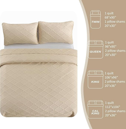Yiran Camel Quilt Set King Size, 3 Piece Reversible Bedspreads Bedding Set, Fall Diamond Pattern Coverlet for All Season with 2 Pillow Shams (King, 106x96 Inch)