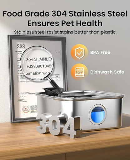 oneisall 10L/2.6Gal Dog Water Fountain for Large Dogs (with 1 Filter) | Deeper & Wider Drinking Area, Visualization Window & Triple Filtration,304 Stainless Steel Dog Water Bowl Dispenser