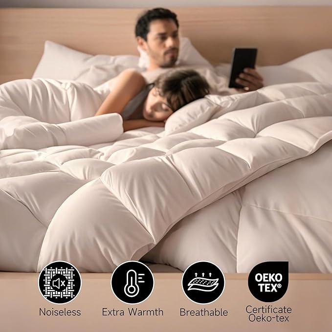 Beautyrest Luxury Hotel Collection Twin Size White Goose Feather Down Fiber Comforter,Ultra-Soft 100% Cotton Breathable Down Comforter Fluffy Duvet Insert, Winter Warm/Twin(68"x90")