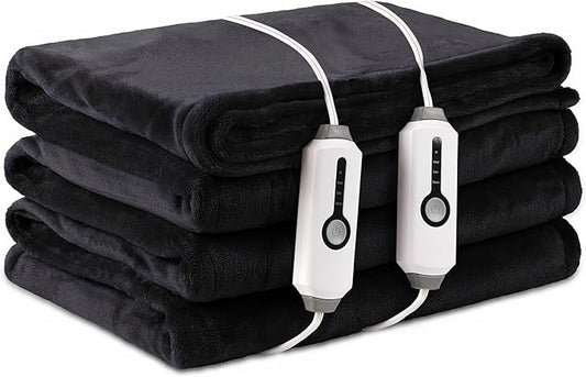 Electric Heated Blanket Queen Size 84"x90", with Dual Control Breathable & Luxurious Flannel, with 4 Heating Levels & 10 Hours Auto-Off, Fast Heating, Machine Washable, for Bedding -Dark Grey