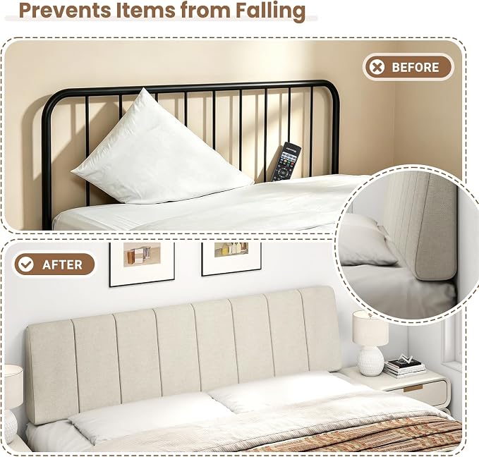 King Size Headboard Only-No Assembly Required, Beige | Easy to use no assembly required, Linen fabric and extra-thick foam for added comfort, Modern style headboard king size