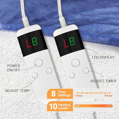 Electric Heated Blanket King Size 90''x100'' Soft Flannel & Sherpa Electric Blanket with 10 Heating Levels, Automatically Shut Down After 8h with Overheat Protection Machine Washable