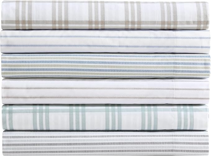 Eddie Bauer - Twin Sheet Set, Cotton Percale Bedding Set, Super Soft and Bedding Set, Oeko-Tex Certified (Basic Plaid Beige, Twin)