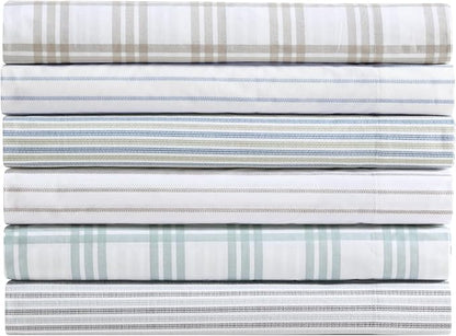 Eddie Bauer - Twin Sheet Set, Cotton Percale Bedding Set, Super Soft and Bedding Set, Oeko-Tex Certified (Basic Plaid Beige, Twin)