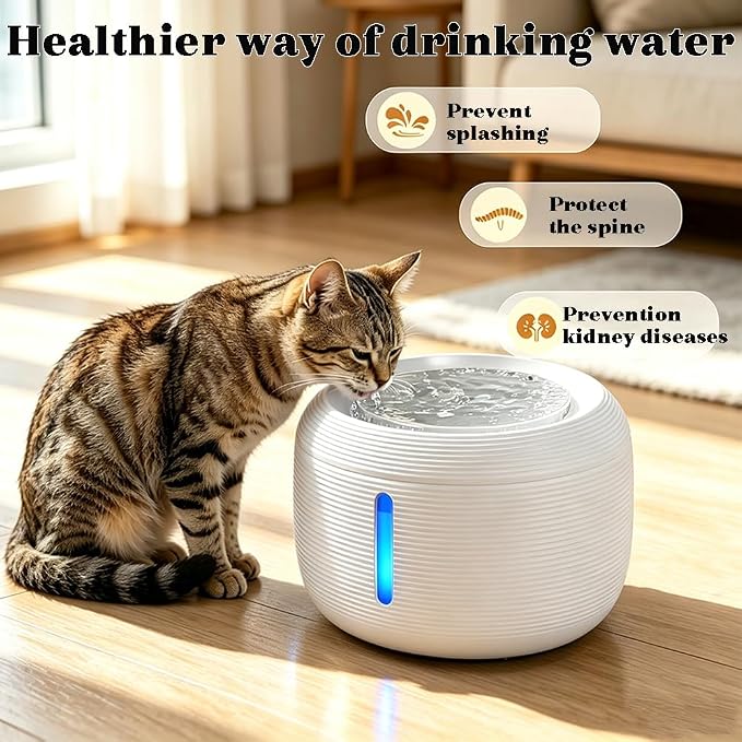 85oz/2.5L Cat Water Fountain, Automatic Pet Water Fountains for Cats Indoor | Cat Water Bowl Dispenser for Cats, with LED Light & Water Level Window - for Pets & Small Animals