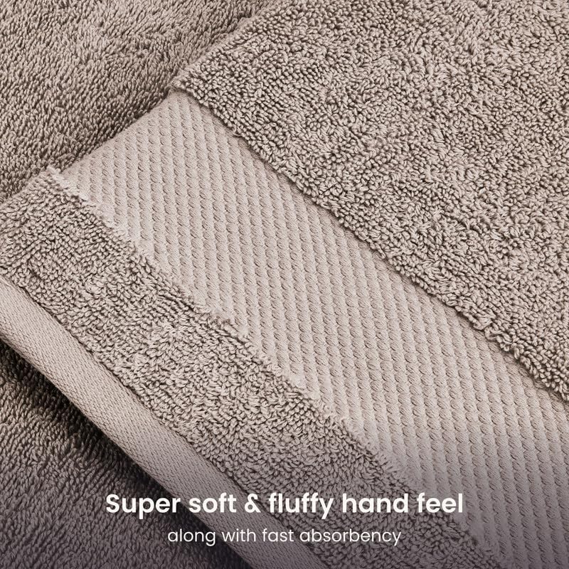 BIOWEAVES 100% Organic Cotton 700 GSM Plush 6-Piece Premium Towel Set GOTS Certified, 2 Bath Towels, 2 Hand Towels & 2 Washcloths - Taupe