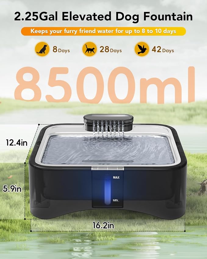 UPSKY Replacement Quite Water Pump for 8.5L Elevated Dog Water Fountain | Ultra-quiet, Smart LED Indicator, Anti-clog, Water Level Alert, Easy to Clean