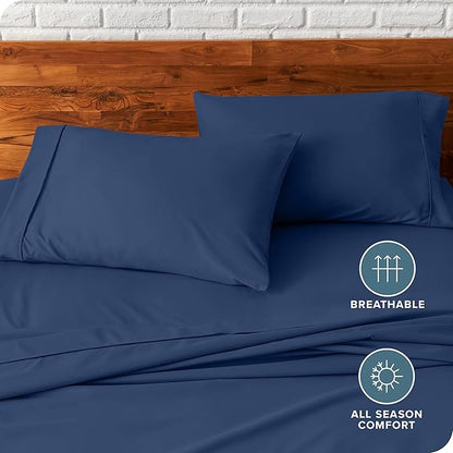Bare Home Microfiber Pillow Cases - King Size Set of Two - Cooling Pillowcases - Double Brushed - Dark Blue Pillowcases 2 Pack - Easy Care (King Pillowcase Set of 2, Dark Blue)