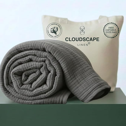 CLOUDSCAPE 100% Cotton 4 Layer Muslin Blanket Queen Size, Oversized, 92x92 Fits Upto Full Size Bed, Soft Breathable, Lightweight Layering, Summer Blanket for Adults, Spring Gift Idea- Sharkskin