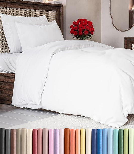 Duvet Cover Twin/Twin XL Size Set - Extra Soft Twin/Twin XL Duvet Cover 68" x 90" with 1 Pillow Sham - Hotel Luxury, Easy Care, Fade Free w/ Zipper Closures & Ties - Comfy, Cozy & Breathable (White)