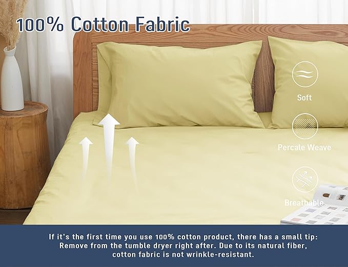 Pillow Cases, King Size Cotton Percale Weave Pillowcases, Pre-Shrunk Breathable and Hypoallergenic Pillowcases, Set of 2 (2 Piece King 20 Inch x 40 Inch, Beige)