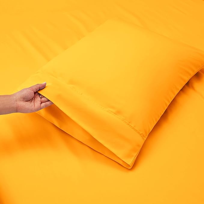 Nestl Twin Size Sheet Set, 4 Piece Extra Deep Pocket (18-24 inches), Microfiber, Hotel Luxury, Soft, Breathable, Wrinkle-Free, Easy to Care, Yellow