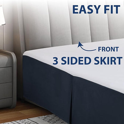 Cathay Home Double Brushed Microfiber Pleated Easy Fit Bed Skirt, Ultra Soft, Fade and Wrinkle Resistant - Navy, King