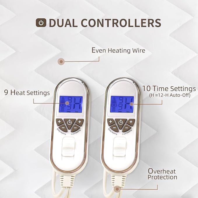 Bwarm Premium Multi-Zone Heated Mattress Pad Cal King, Dual Control 72" x 84", 9 Heat Settings, 1-12 Hours Auto Off, Individual Body & Feet Settings, Removable Comfort Layer, Machine Washable