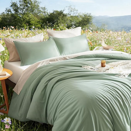 Litanika Oversized King Comforter Set 120x98, 3 Pieces Sage Green Lightweight Solid Bedding Set, All Season Fluffy Bed Set Quilt Blanket (1 Comforter & 2 Pillowcases)