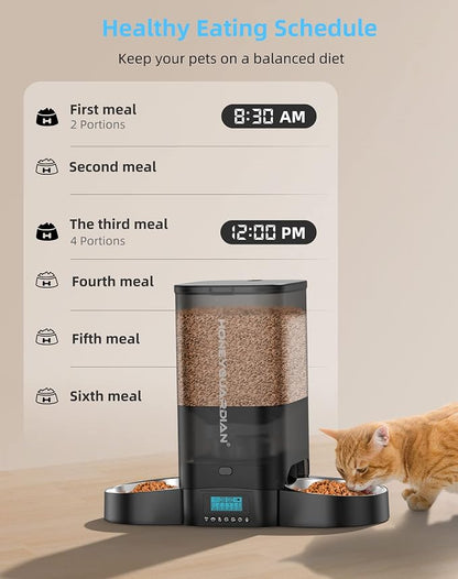HoneyGuaridan 5L Automatic Cat Feeder for 2 Cats,Timed Dry Food Cat Feeder | Cat Food Dispenser with Stainless Steel Bowl, Prevent Fighting, Precise Portion, Blanced Dispense, Voice Recorder
