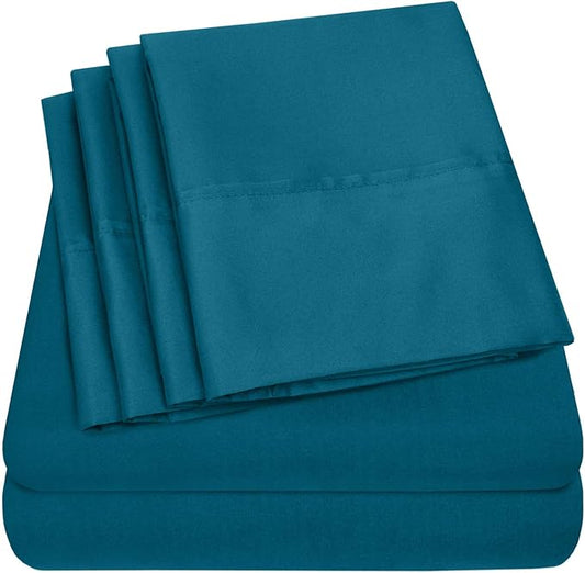 Queen Sheets Teal - 6 Piece 1500 Supreme Collection Fine Brushed Microfiber Deep Pocket Queen Sheet Set Bedding - 2 Extra Pillow Cases, Great Value, Queen, Teal