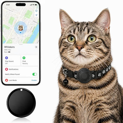 Cat Collar (iOS Only) - Pet Tracker Compatible with Apple Find My, Waterproof Smart Tag, No Monthly Fee. Advanced Safety Solution for Small & Large Cats.