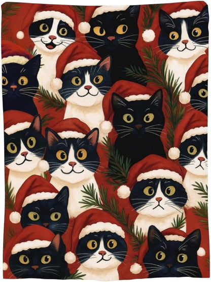 Christmas Cat Blanket Super Soft Warm Fluffy Fleece Flannel Animal Throw Blanket Cozy Fuzzy Plush Stuff Bedding Blankets Gifts for Women Kids Boys Girls Adults 80"X60"