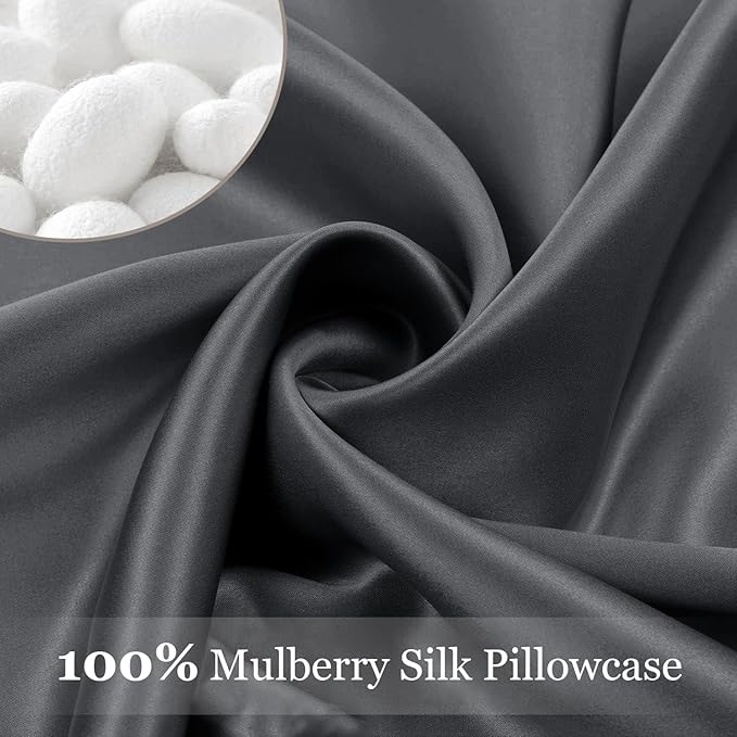 Adubor 100% Silk Pillowcase - Mulberry Silk Pillow Cases, 22 Momme 6A Grade Fibers, Silk Pillow Case for Hair and Skin Health, with Hidden Zipper (Standard 20''×26'', Space Gray, 1PC)