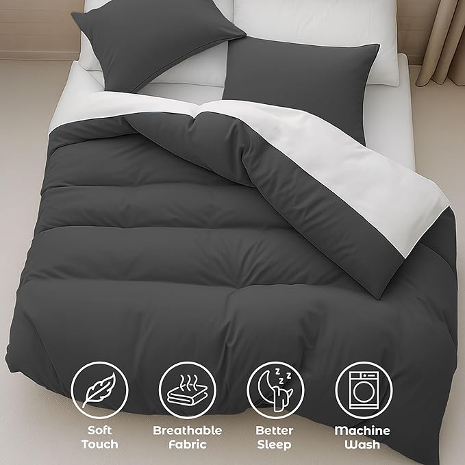 Pure Bedding California King Duvet Cover - Extra Soft Bedding Set, Includes 1 Cal King Duvet Cover 104x98 Inches with Zipper Closure & 2 Pillow Shams, Comforter Not Included, Dark Grey