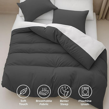 Pure Bedding California King Duvet Cover - Extra Soft Bedding Set, Includes 1 Cal King Duvet Cover 104x98 Inches with Zipper Closure & 2 Pillow Shams, Comforter Not Included, Dark Grey