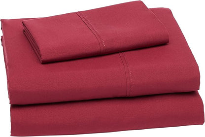 Amazon Basics Lightweight Super Soft Easy Care Wrinkle Free Breathable Brushed Microfiber 3 Piece Bed Sheet Set with 14-Inch Deep Pockets, Twin, Burgundy, Solid